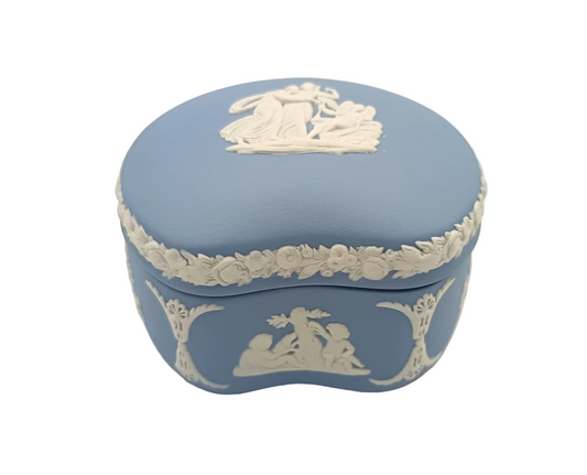 Wedgwood | Light Blue Jasperware | Kidney-Shaped Trinket Box | Mid-20th Century