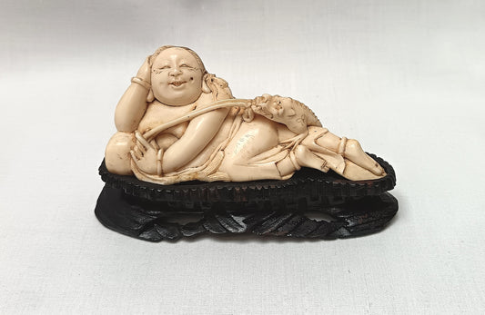 Charming Antique Japanese Figural Netsuke – Hotei with Small Dragon