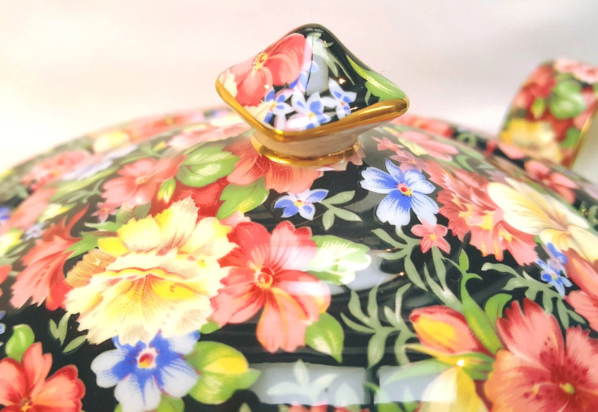 Grimwades Royal Winton | Florence Chintz | Teapot | Black Ground | 1995 Revival
