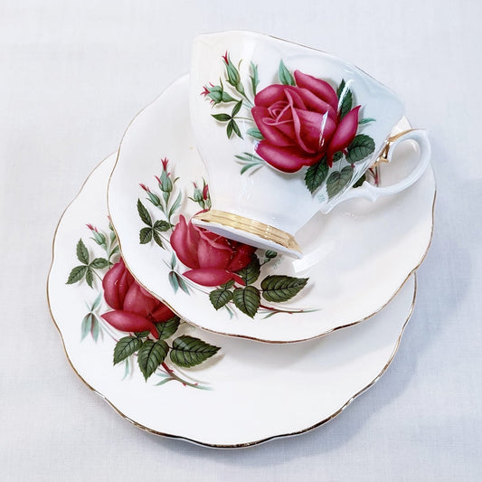 Vintage Royal Albert Sweetheart Roses "Patricia" Bone China Trio — Teacup Saucer Side Plate, Series of Six, England