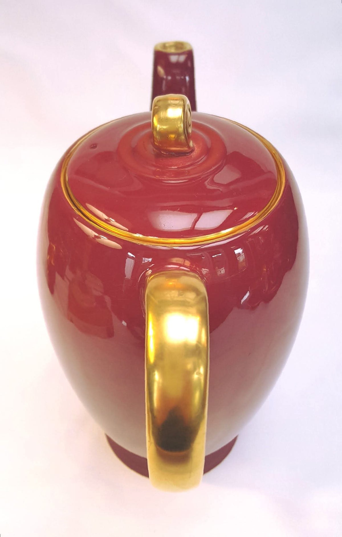 Crown Devon | Fielding's | Lynton Shape | Art Deco Burgundy & Gold Coffee Service | 15 Pieces | Rd Applied For | Pattern 3184 | Circa Late 1920s–1930s | England | Excellent Unused Condition