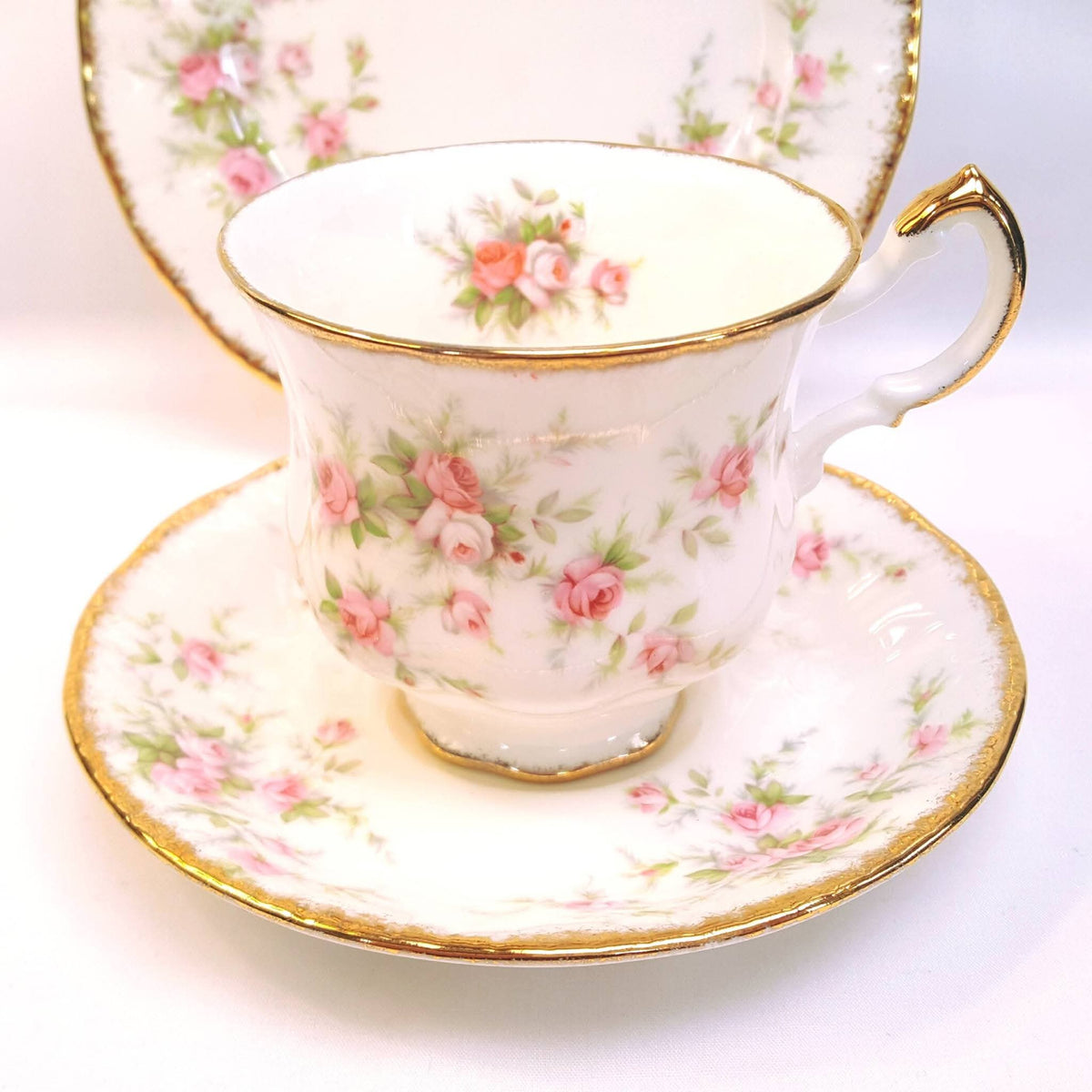 Royal Albert | Victoriana Rose | Five Trios | Teacup, Saucer & Side Plate | Pattern Copyright 1966