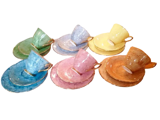 Royal Albert | Gossamer | Teacup, Saucer and Side Plate Trio | Bone China | England | c.1950s | Complete Set of Six — One Trio in Each Colourway