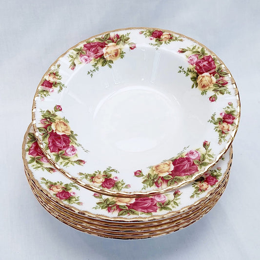 Royal Albert Old Country Roses Rimmed Soup Bowls — Set of 6, Bone China, Mint Unused Condition, 20cm