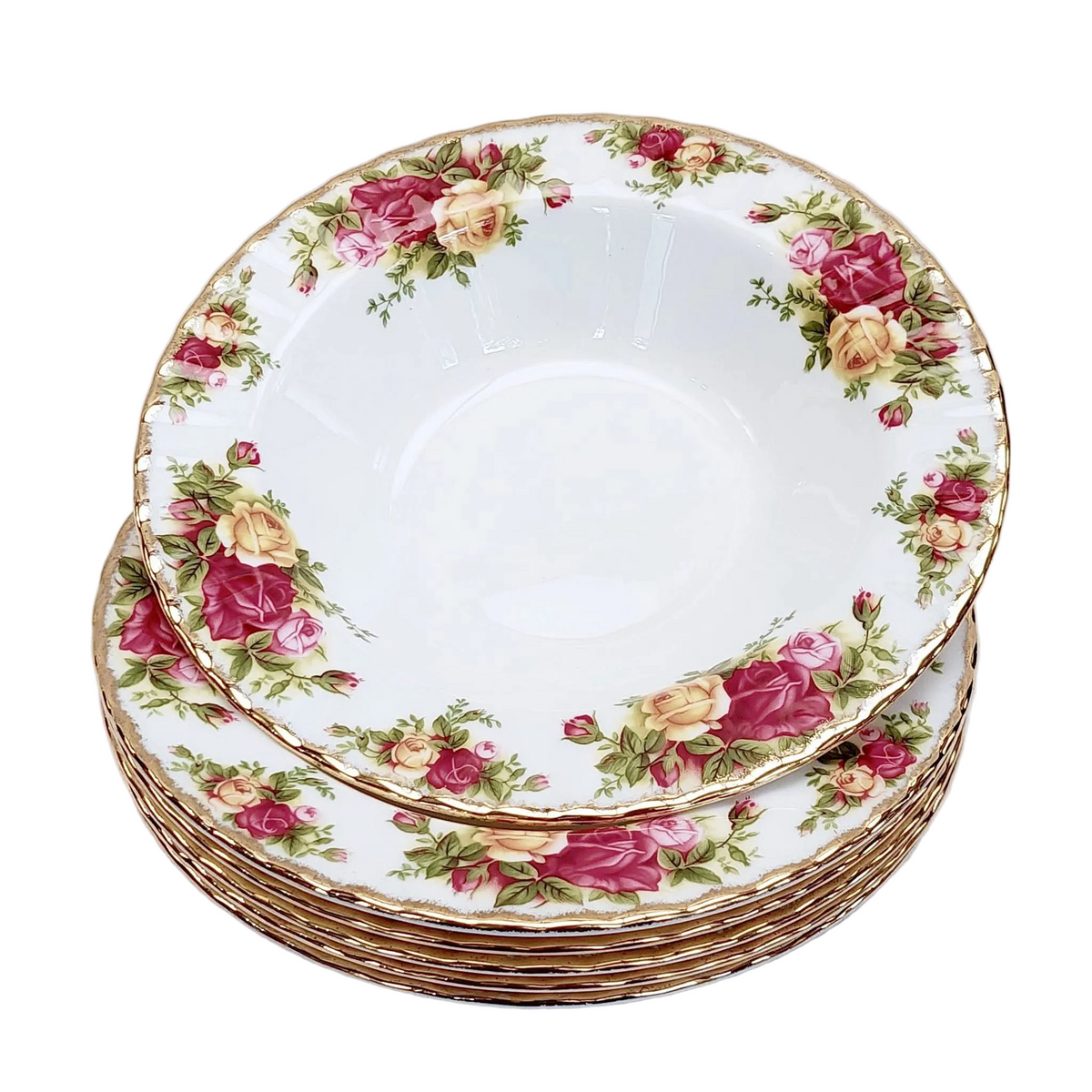 Royal Albert Old Country Roses Rimmed Soup Bowls — Set of 6, Bone China, Mint Unused Condition, 20cm