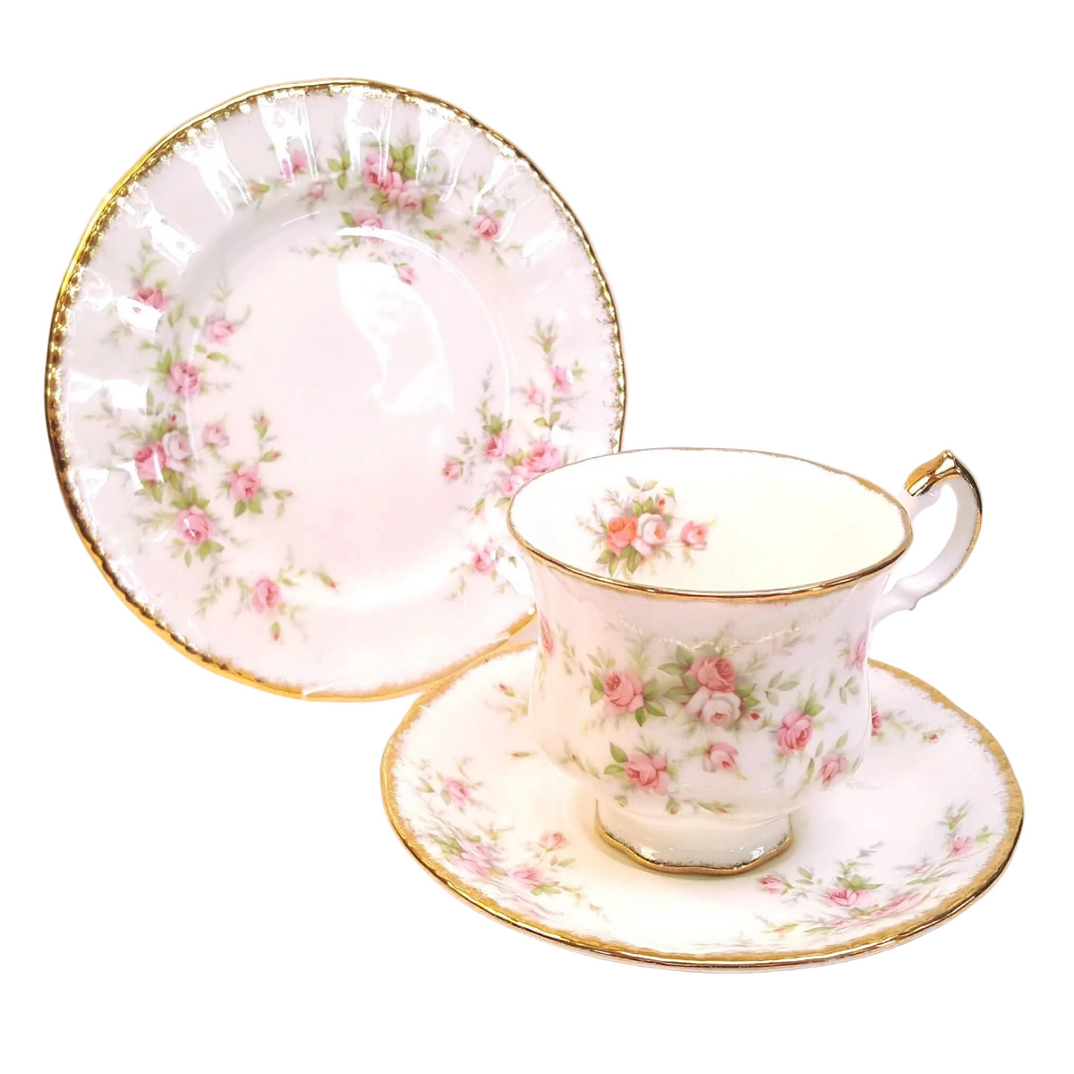 Royal Albert | Victoriana Rose | Five Trios | Teacup, Saucer & Side Plate | Pattern Copyright 1966