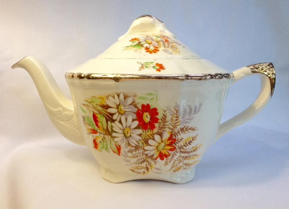 Alfred Meakin Floral Teapot — Meadow Bouquet on Ivory, Art Deco Form, England, c.1907–1930