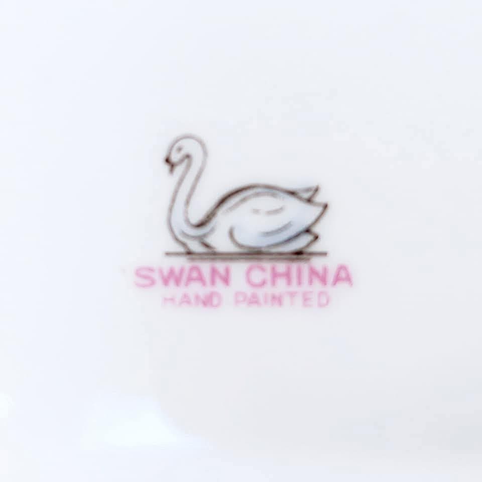 Elegant Vintage Swan China Hand-Painted Floral Tea Set with Gilded Detail