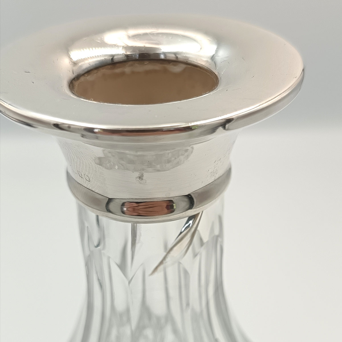 Full Lead Cut Crystal Decanter | Sterling Silver Collar | Attributed A.C. & Sons Ltd | London | Post-1971