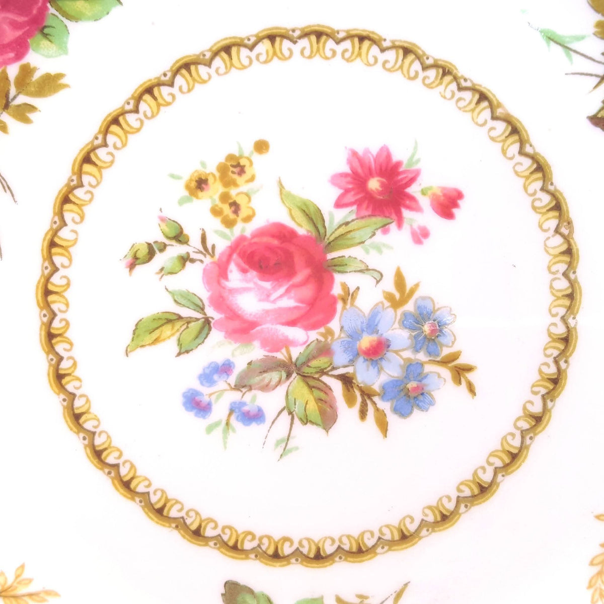 Tuscan Fine Bone China | Windsor | Trio | Cup, Saucer & Side Plate | Crimson & Gold Rococo | Circa late 1940s–1950s
