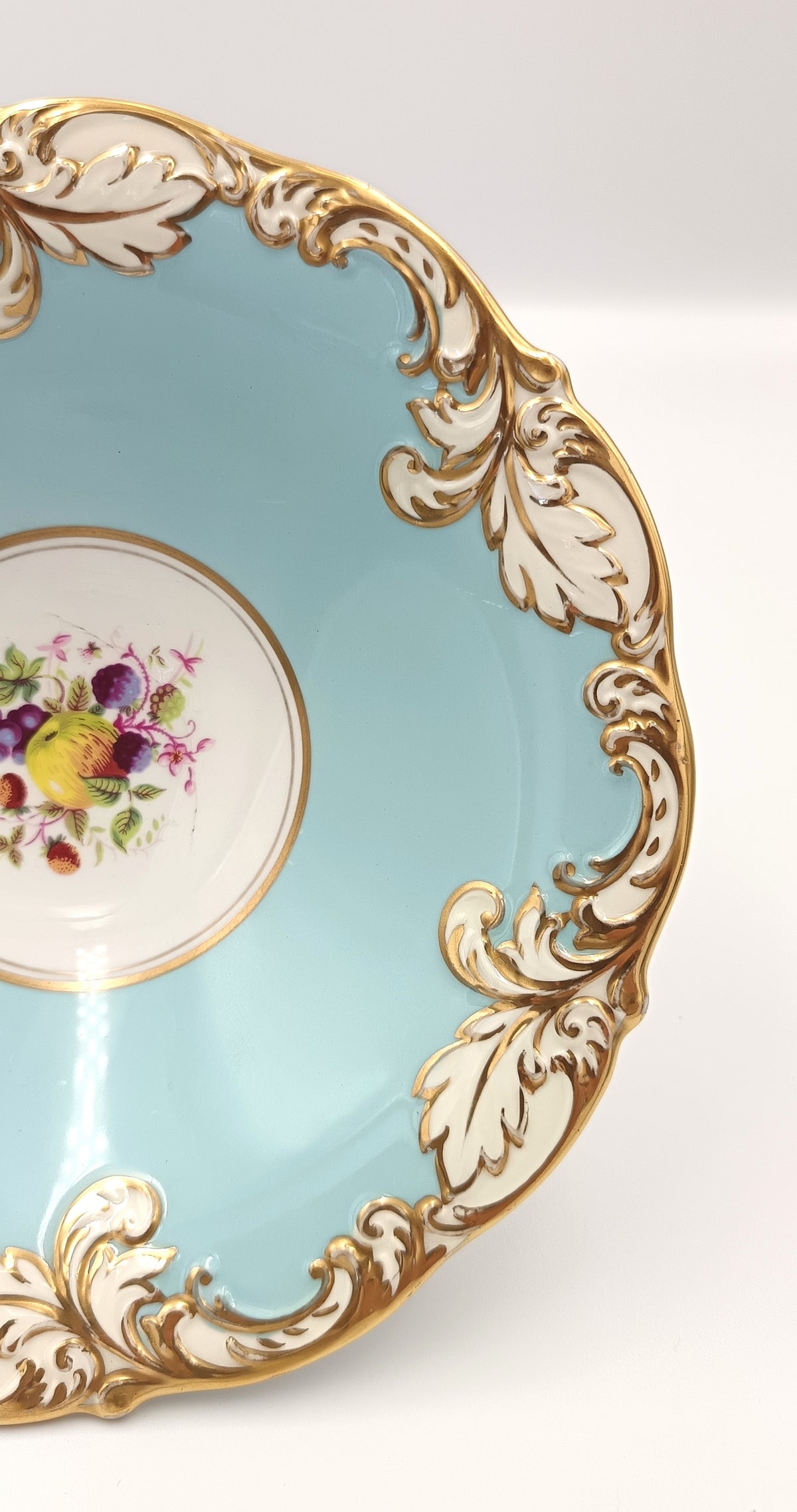 Paragon | Fine Bone China | Tazza | Turquoise Ground with Hand-Painted Fruit Centre | Rococo Revival | c.1952–1960