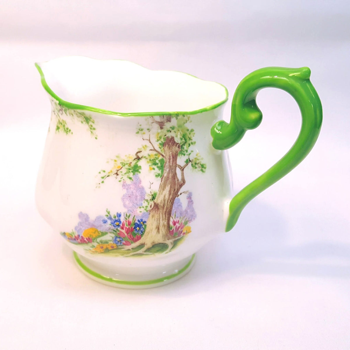 Royal Albert | 'Greenwood Tree' | Six-Piece Tea Setting for Four | Scalloped Green-Trimmed Bone China | Circa 1940s | Near-Unused Condition