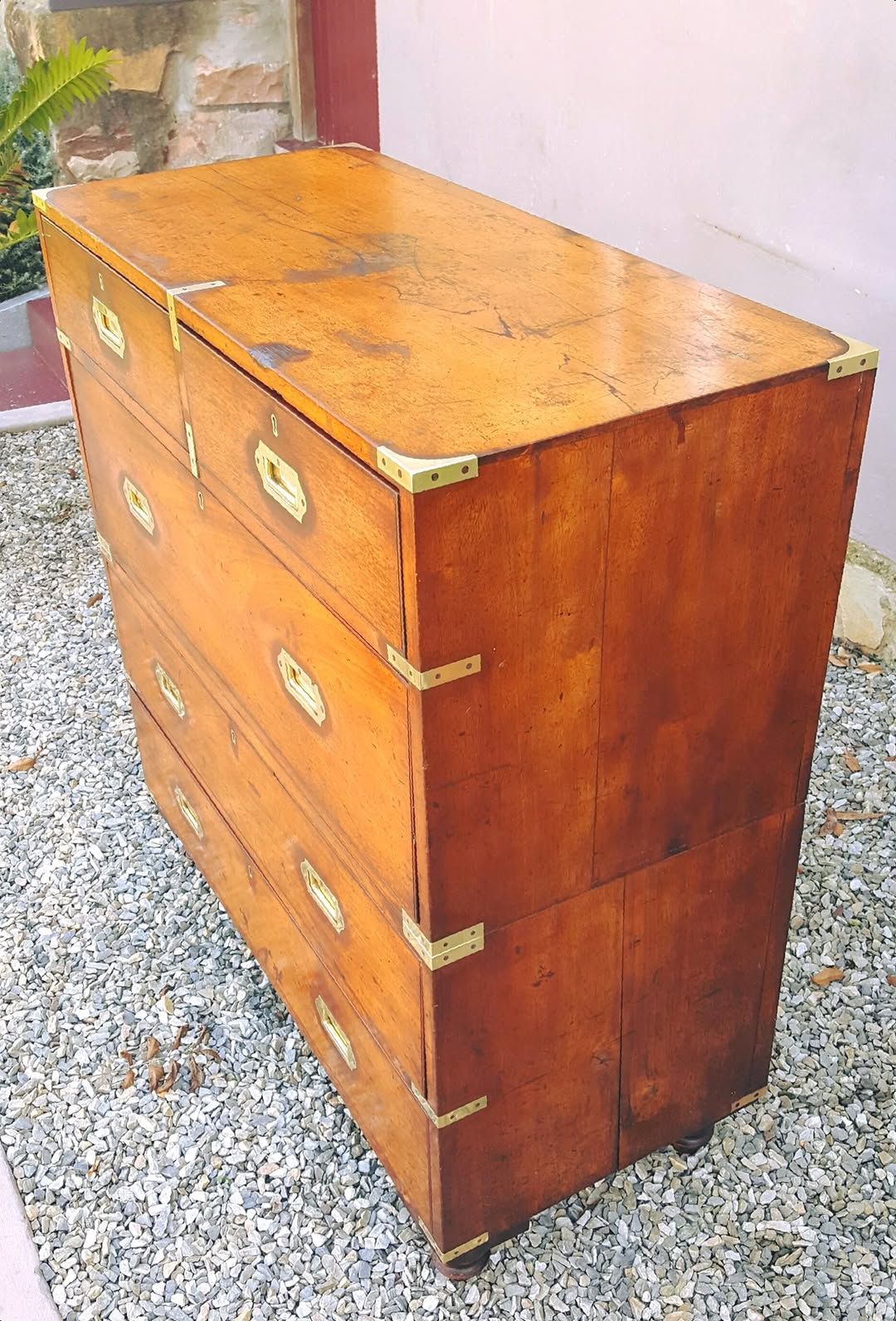 Victorian Military Campaign Chest | Two-Section Mahogany & Brass | c.1860