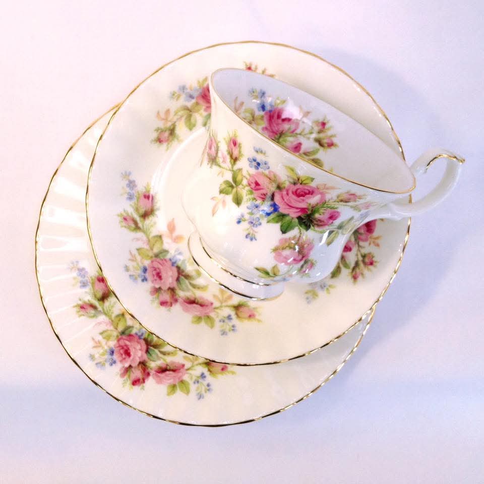 Royal Albert | Moss Rose | Trio & Three Candlesticks | Bone China | England, 1956–