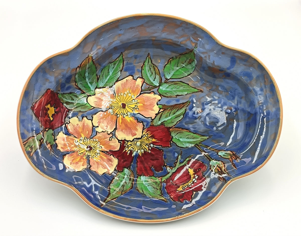 Royal Doulton | Wild Rose (D6177) | Serpentine Tray Dish | Hand-Painted Earthenware | Burslem, England, c.1940s