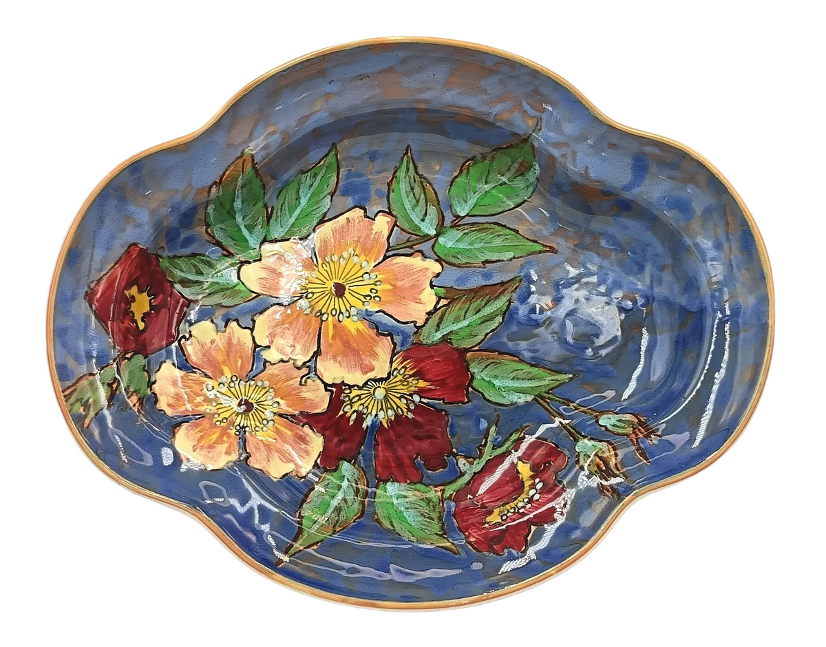 Royal Doulton | Wild Rose (D6177) | Serpentine Tray Dish | Hand-Painted Earthenware | Burslem, England, c.1940s