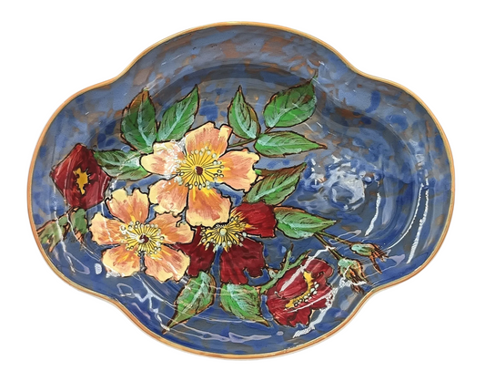Royal Doulton | Wild Rose (D6177) | Serpentine Tray Dish | Hand-Painted Earthenware | Burslem, England, c.1940s