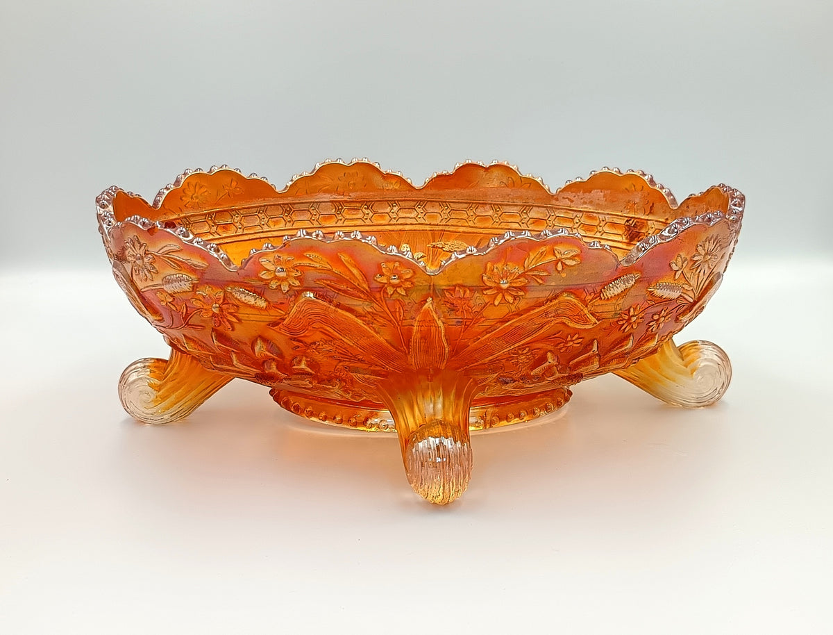 Fenton Thistle Carnival Glass Banana Boat, Marigold, photo 2 of 9