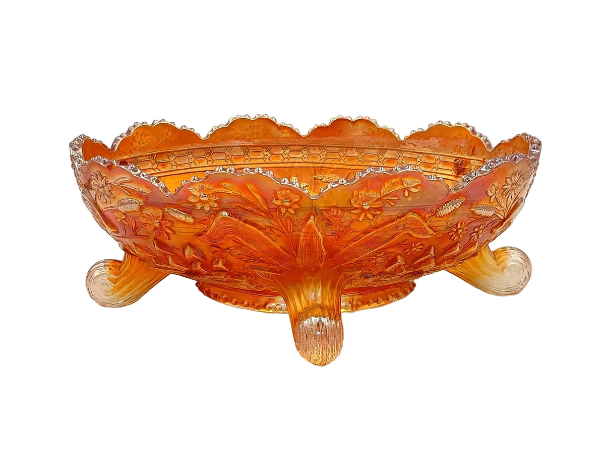 Fenton Thistle Carnival Glass Banana Boat, Marigold
