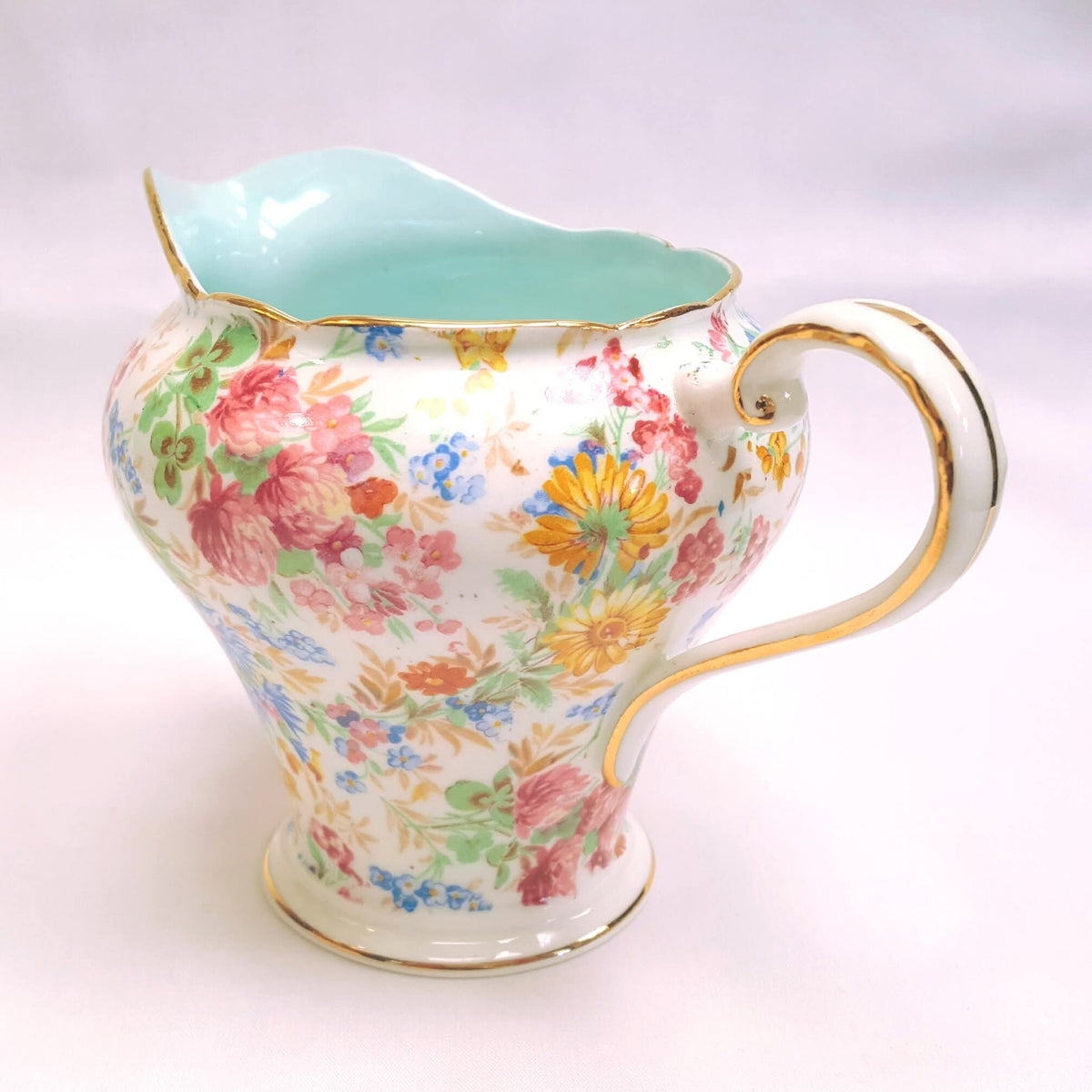 Aynsley | 'Summer Chintz' Pattern C802 | Part Tea Service — Three Trios, Milk Jug & Sugar Bowl | Bone China | Circa 1940s | Excellent Condition