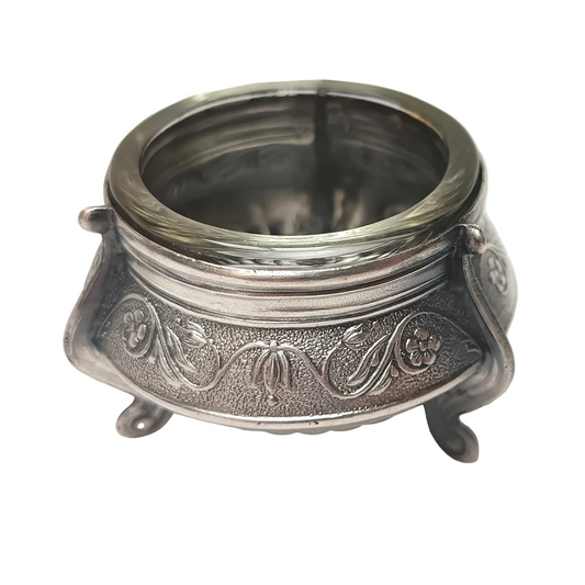 Vintage Soviet Filigree Open Salt Cellar – 910MMET with Glass Liner