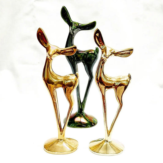Rare Vintage Solid Brass Lucia Ware Bokkie Deer Figurines — Pair, Polished & Lacquered, Mid-Century South African Design