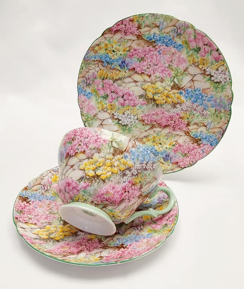 Rare Shelley ‘Rock Garden’ Chintz Fine Bone China Trios – Timeless English Tea Elegance