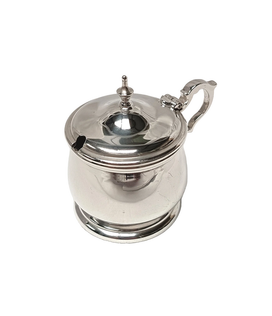 G Bryan & Co | Sterling Silver Mustard Pot with Cobalt Glass Liner | Birmingham | 1933