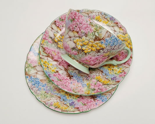 Rare Shelley ‘Rock Garden’ Chintz Fine Bone China Trios – Timeless English Tea Elegance