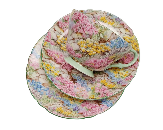 Rare Shelley ‘Rock Garden’ Chintz Fine Bone China Trios – Timeless English Tea Elegance