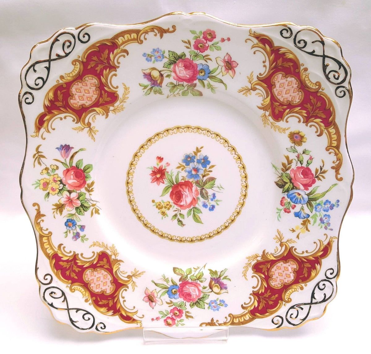 Tuscan Fine Bone China | Windsor | Coffee Set | Crimson & Gold Rococo | Circa late 1940s–1950s
