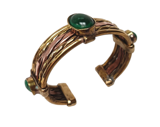 Local Artisan | One-off Design | Copper and Brass Cuff Bangle | Malachite Cabochons | Contemporary
