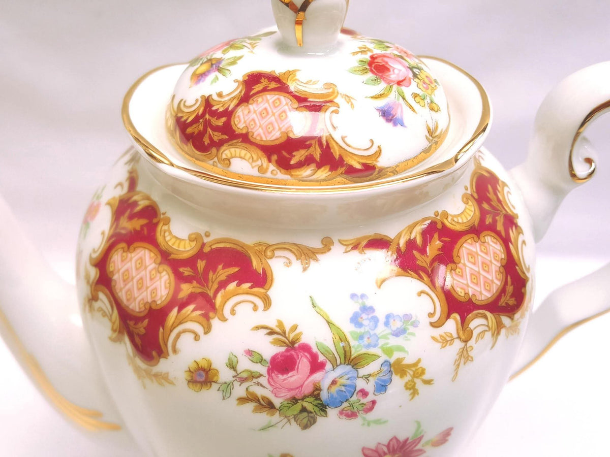 Tuscan Fine Bone China | Windsor | Coffee Set | Crimson & Gold Rococo | Circa late 1940s–1950s