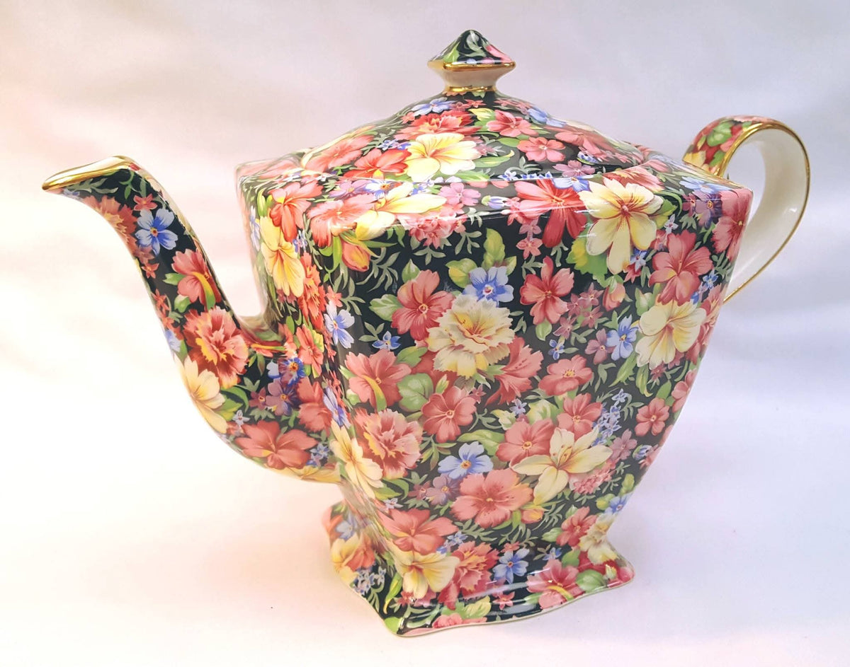 Grimwades Royal Winton | Florence Chintz | Teapot | Black Ground | 1995 Revival