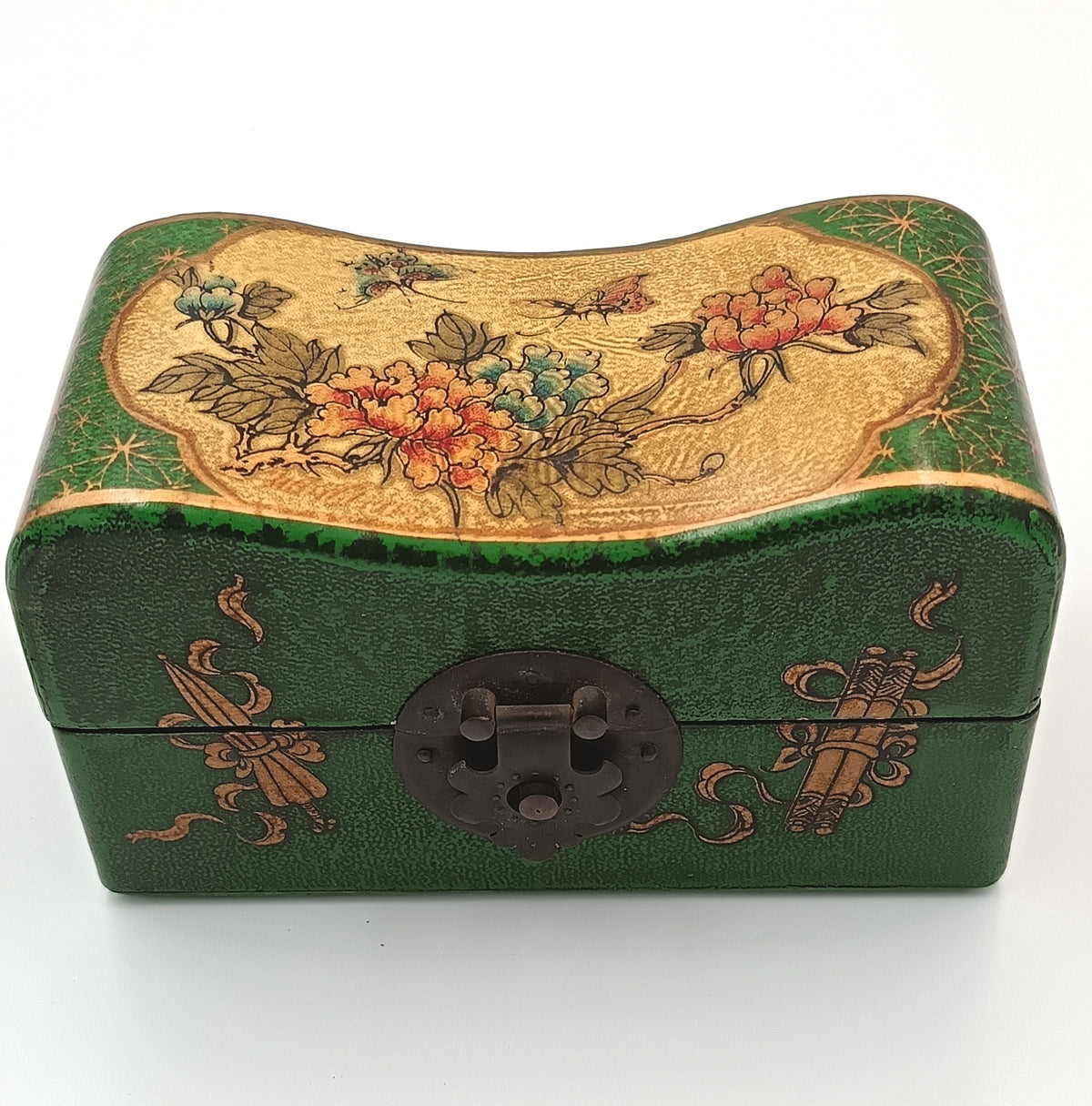 Chinese | Lacquered Wood | Pillow-Form Box | Floral and Butterfly Decoration | China | Late 20th Century