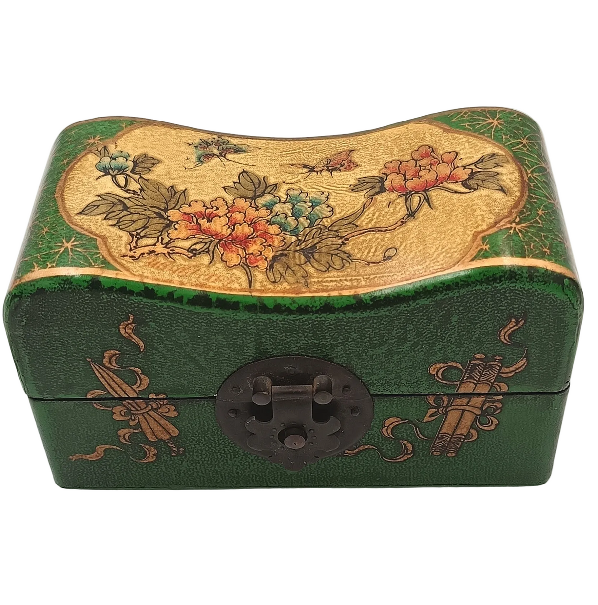 Chinese | Lacquered Wood | Pillow-Form Box | Floral and Butterfly Decoration | China | Late 20th Century