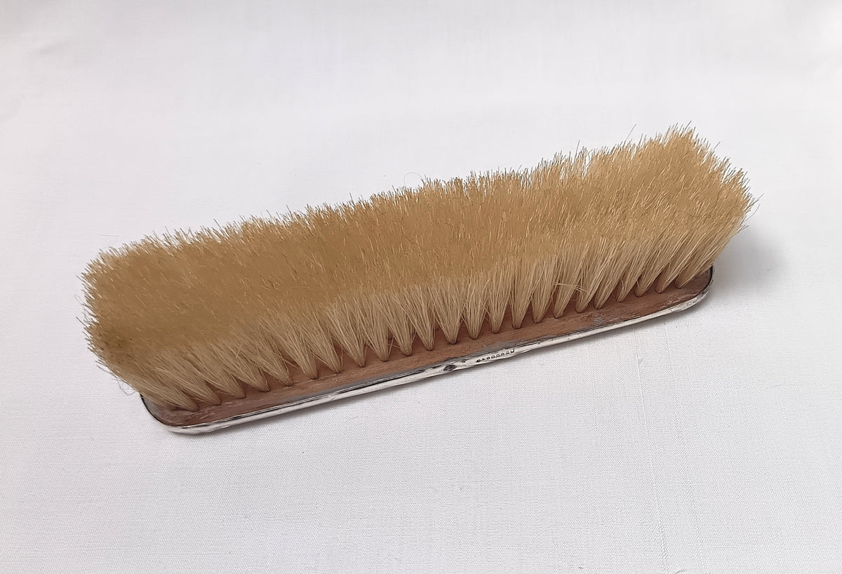 Antique Sterling Silver Clothes Brush — Birmingham Hallmarked 1919, Engine-Turned, Vacant Cartouche