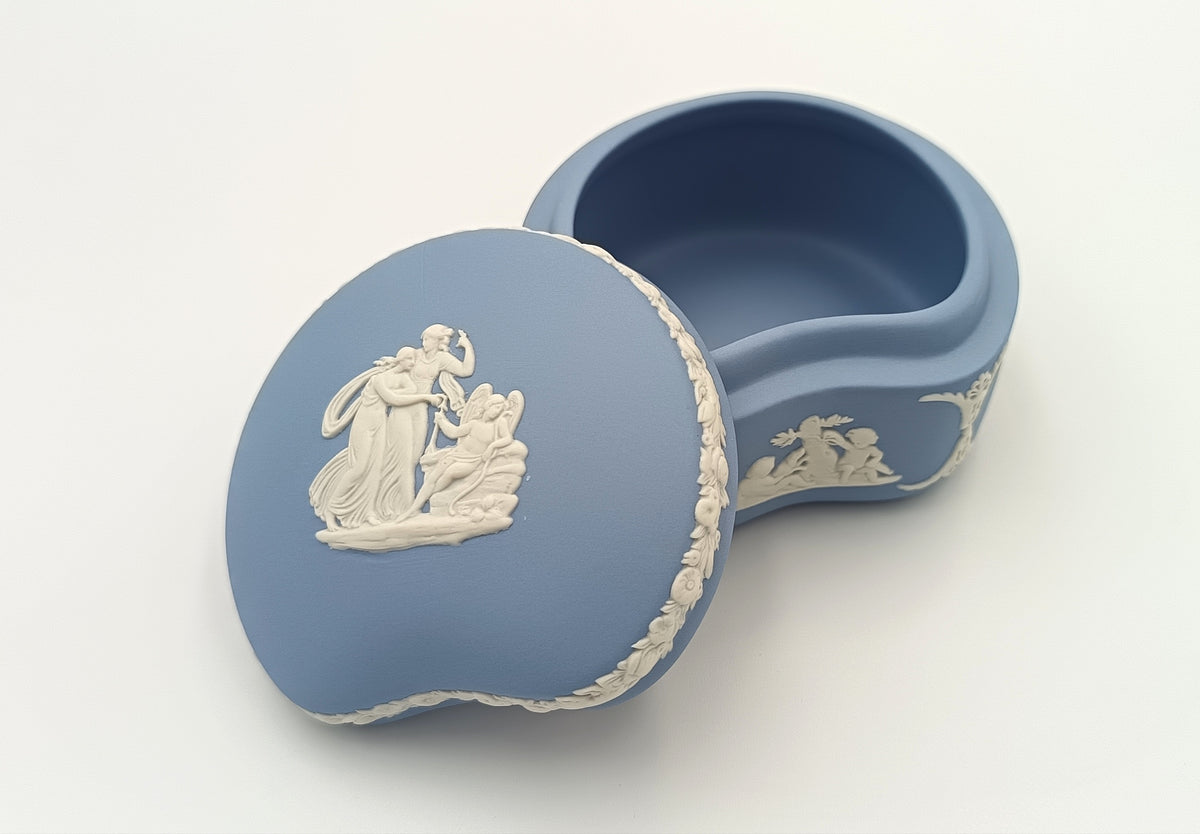 Wedgwood | Light Blue Jasperware | Kidney-Shaped Trinket Box | Mid-20th Century