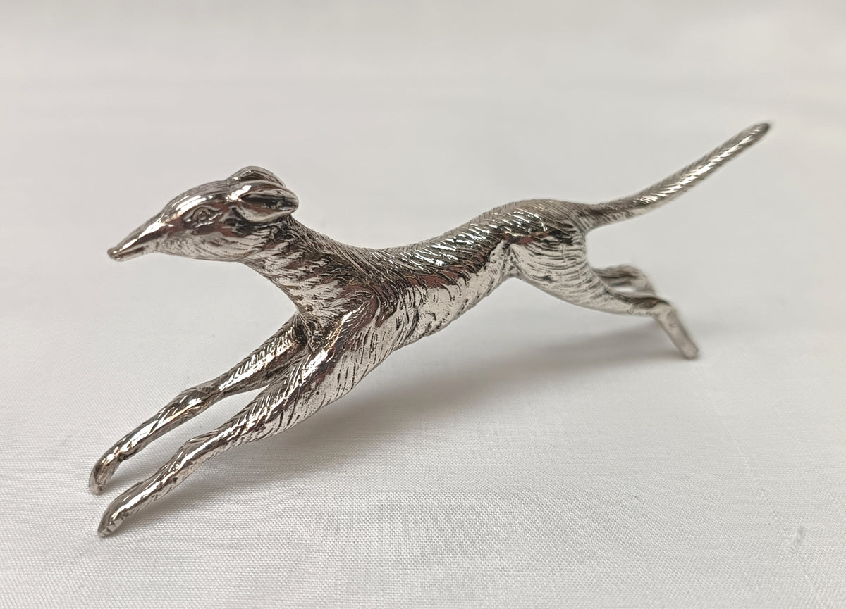 Unmarked Silver | Running Greyhound Figurine | Hand-Cast | Antique