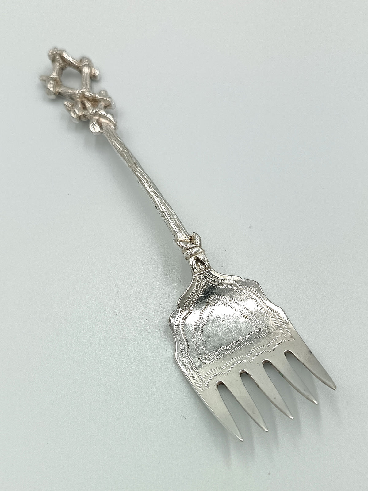 Antique Silver Plate Serving Set | Rustic Twig & Knotwork Handles | Pastry/Cake Server & Fork | Victorian Aesthetic Style | Good Antique Condition