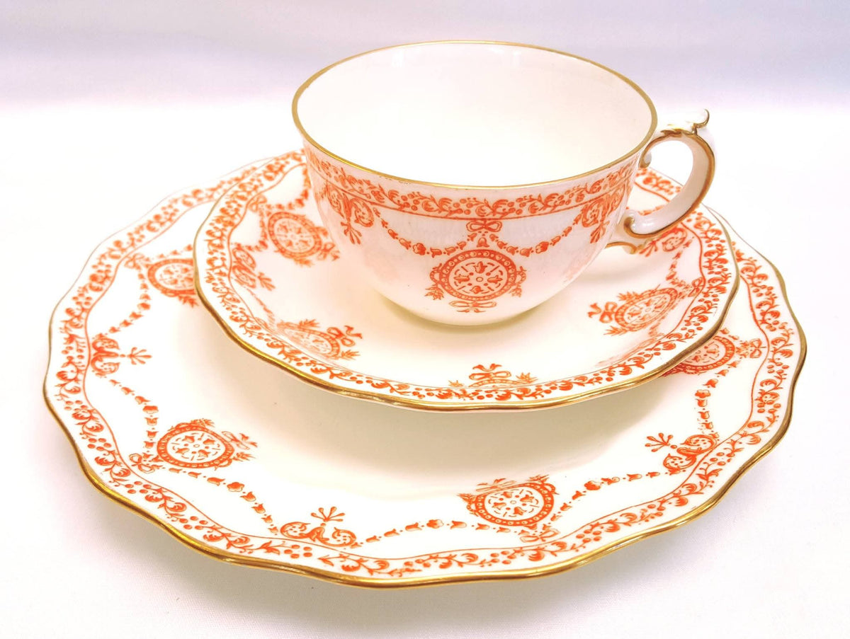 Royal Crown Derby | Neoclassical Swag & Medallion | Large Cake Plate & Two Trios | Circa 1895