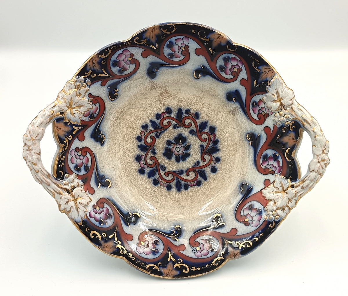 Staffordshire Earthenware | Imari Palette | Pair of Footed Dessert Compotes with Grape & Vine Handles | Pattern 6/2270 | England, c.1840–1865