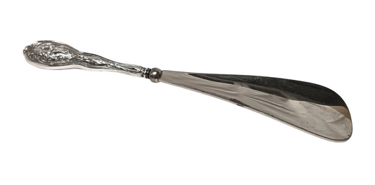 Antique Sterling Silver & Silver Plated Shoehorn – Floral Motif Handle