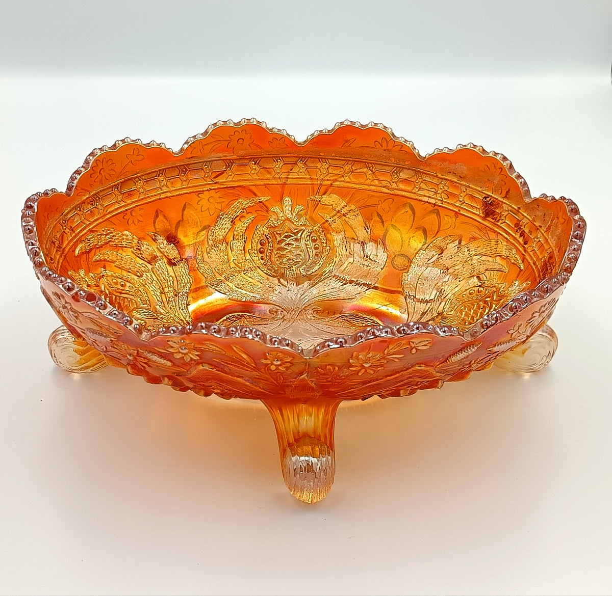 Fenton Thistle Carnival Glass Banana Boat, Marigold, photo 3 of 9
