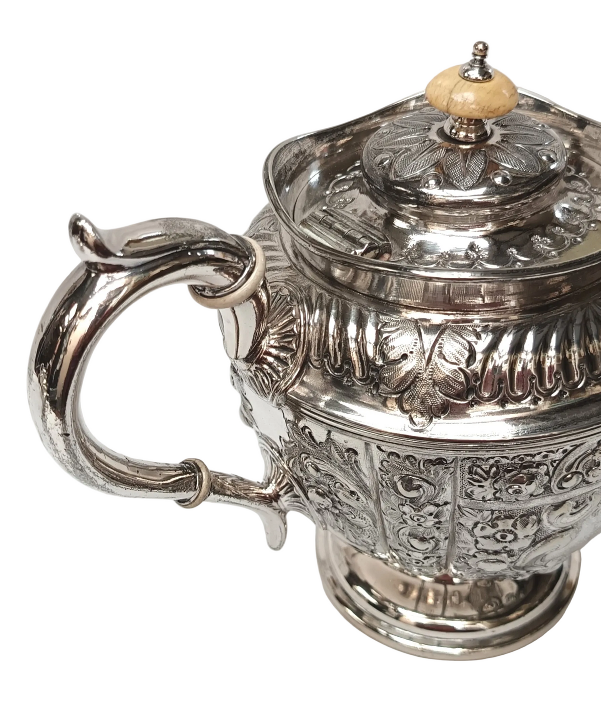 Mappin & Webb | Electro Britannia Metal Silver Plate | Three-Piece Tea Service | Teapot, Milk Jug & Open Sugar Bowl | Repousse Floral & Acanthus Decoration | Gilt Interiors | Sheffield | Registration No. 12425 | Very Good Antique Condition
