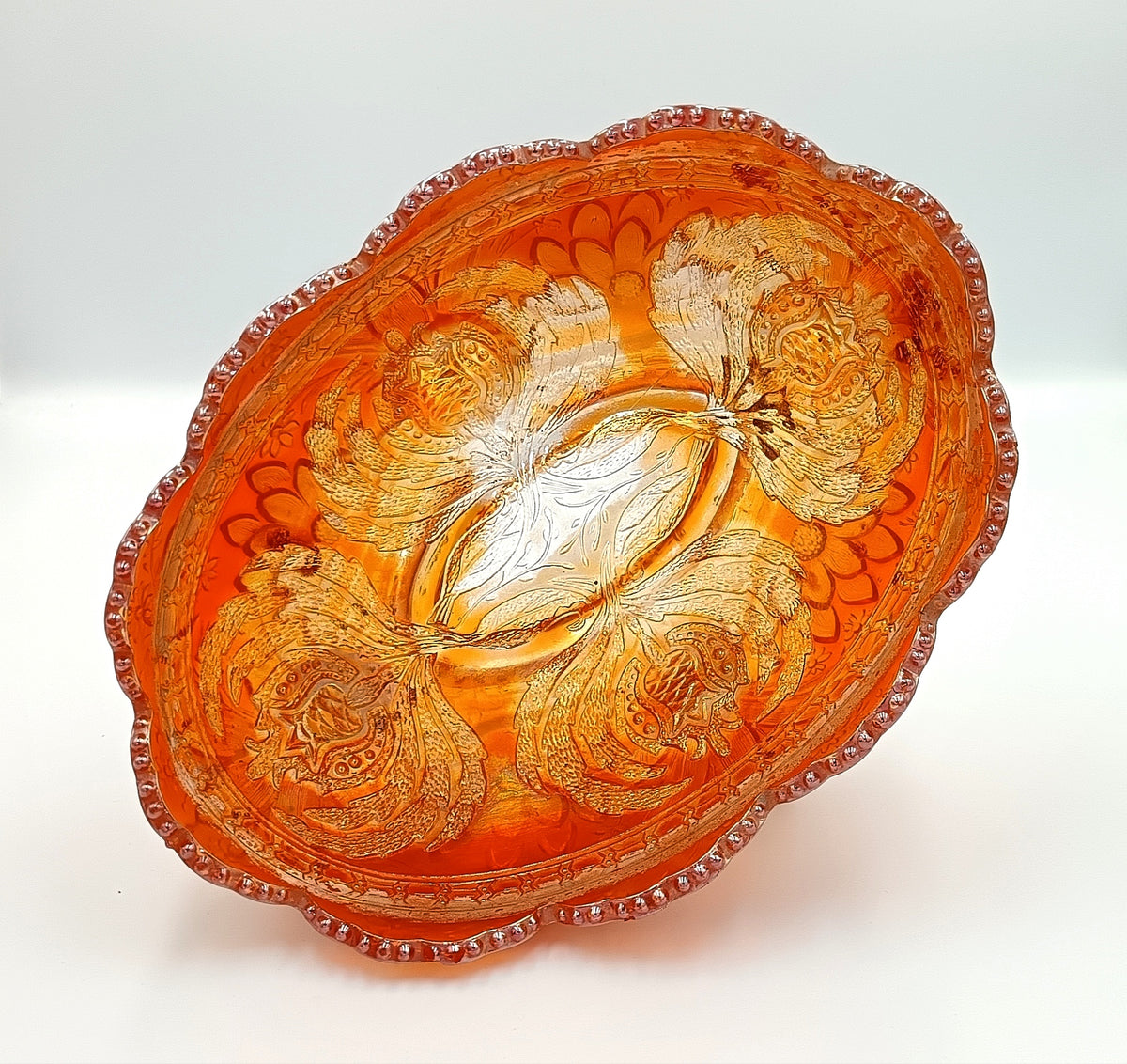 Fenton Thistle Carnival Glass Banana Boat, Marigold, photo 7 of 9