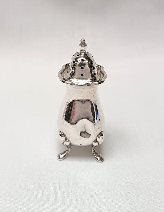 Antique Sterling Silver Pepperette — Adie Brothers Ltd Birmingham 1924, Four Pad Feet, Pierced Domed Cap, 30g