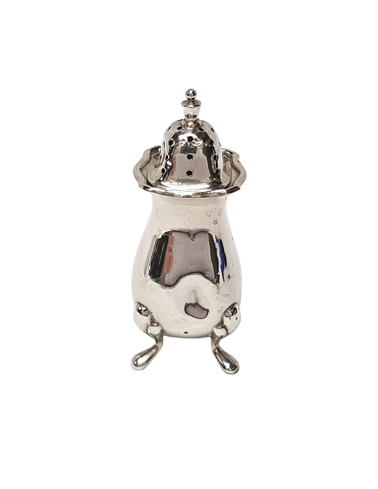 Antique Sterling Silver Pepperette — Adie Brothers Ltd Birmingham 1924, Four Pad Feet, Pierced Domed Cap, 30g