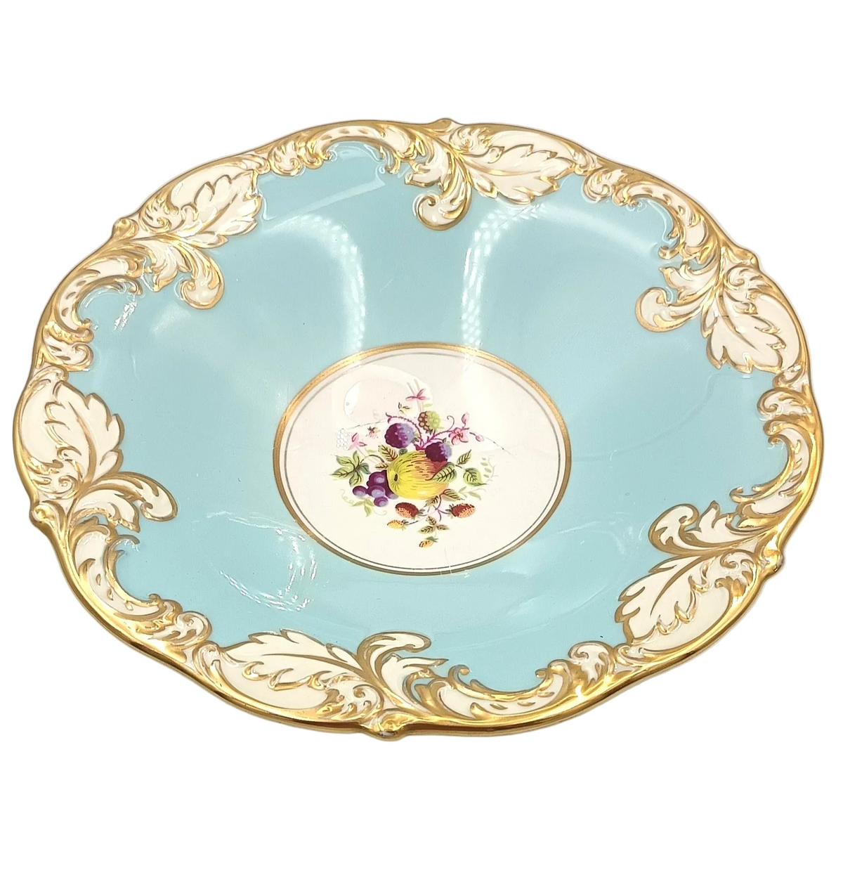 Paragon | Fine Bone China | Tazza | Turquoise Ground with Hand-Painted Fruit Centre | Rococo Revival | c.1952–1960