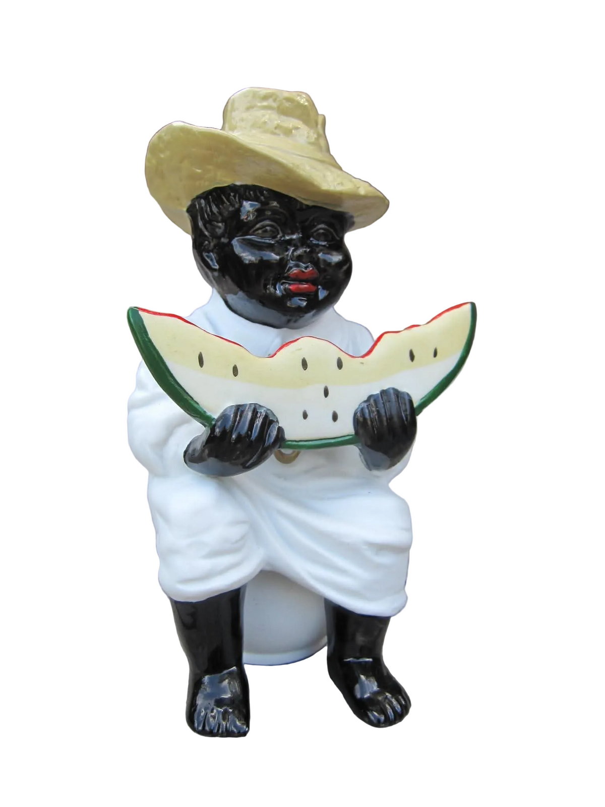 Occupied Japan | Black Americana Caricature Figure | Seated Figure with Watermelon | Porcelain | 1945–1952